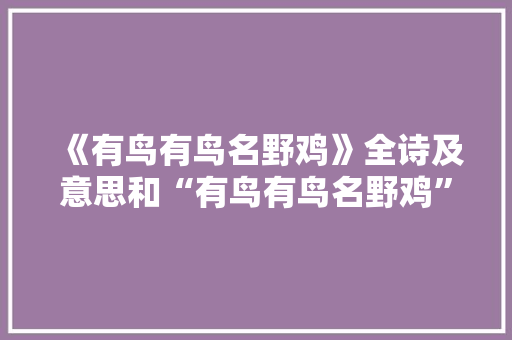 《有鸟有鸟名野鸡》全诗及意思和“有鸟有鸟名野鸡”的拼音注释 诗词鉴赏