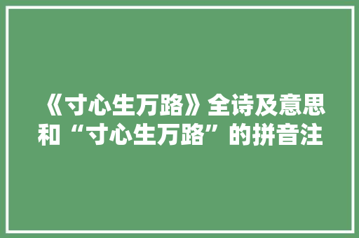 《寸心生万路》全诗及意思和“寸心生万路”的拼音注释