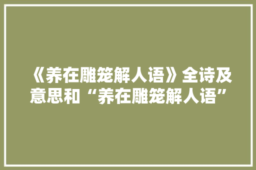 《养在雕笼解人语》全诗及意思和“养在雕笼解人语”的拼音注释 诗词鉴赏