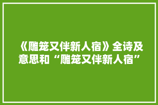 《雕笼又伴新人宿》全诗及意思和“雕笼又伴新人宿”的拼音注释 诗词鉴赏