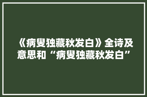 《病叟独藏秋发白》全诗及意思和“病叟独藏秋发白”的拼音注释 诗词鉴赏