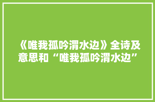 《唯我孤吟渭水边》全诗及意思和“唯我孤吟渭水边”的拼音注释