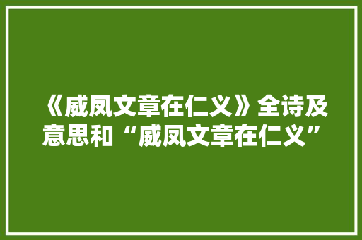 《威凤文章在仁义》全诗及意思和“威凤文章在仁义”的拼音注释 诗词鉴赏
