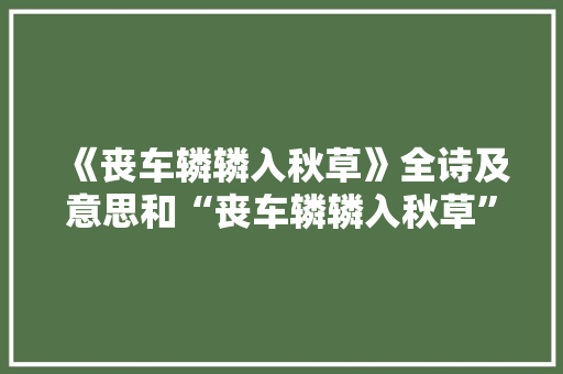 《丧车辚辚入秋草》全诗及意思和“丧车辚辚入秋草”的拼音注释 诗词鉴赏