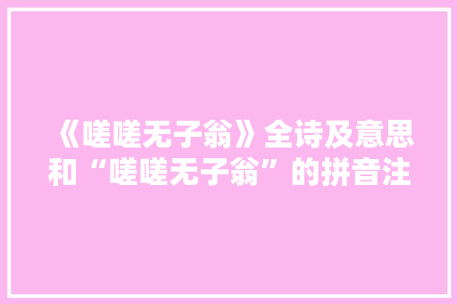 《嗟嗟无子翁》全诗及意思和“嗟嗟无子翁”的拼音注释
