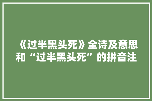 《过半黑头死》全诗及意思和“过半黑头死”的拼音注释 诗词鉴赏