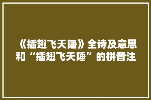 《插翅飞天陲》全诗及意思和“插翅飞天陲”的拼音注释