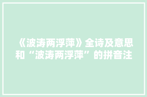 《波涛两浮萍》全诗及意思和“波涛两浮萍”的拼音注释 诗词鉴赏