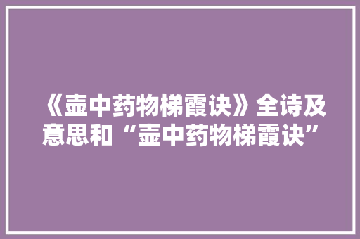 《壶中药物梯霞诀》全诗及意思和“壶中药物梯霞诀”的拼音注释