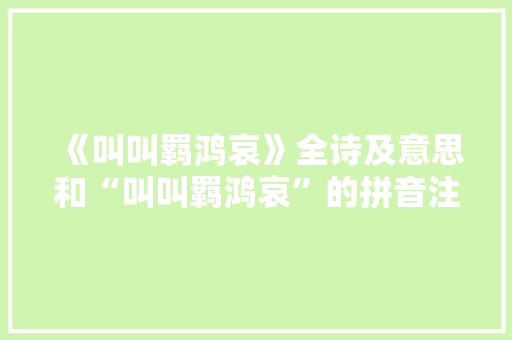 《叫叫羁鸿哀》全诗及意思和“叫叫羁鸿哀”的拼音注释 诗词鉴赏