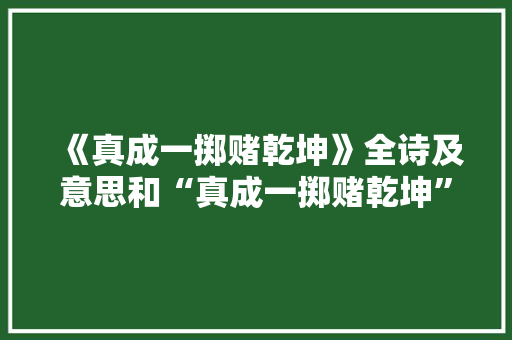 《真成一掷赌乾坤》全诗及意思和“真成一掷赌乾坤”的拼音注释