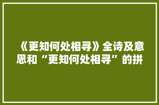 《更知何处相寻》全诗及意思和“更知何处相寻”的拼音注释