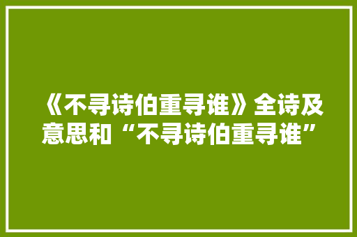 《不寻诗伯重寻谁》全诗及意思和“不寻诗伯重寻谁”的拼音注释 诗词鉴赏