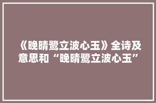 《晚晴鹭立波心玉》全诗及意思和“晚晴鹭立波心玉”的拼音注释