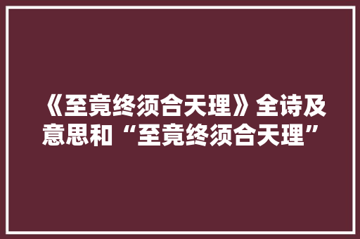 《至竟终须合天理》全诗及意思和“至竟终须合天理”的拼音注释