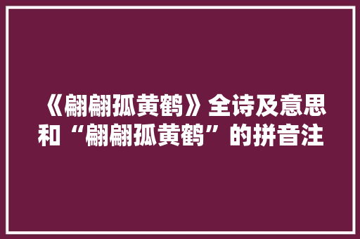 《翩翩孤黄鹤》全诗及意思和“翩翩孤黄鹤”的拼音注释 诗词鉴赏