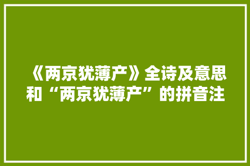 《两京犹薄产》全诗及意思和“两京犹薄产”的拼音注释 诗词鉴赏