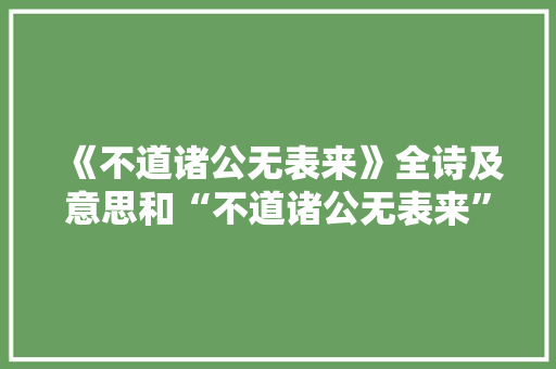 《不道诸公无表来》全诗及意思和“不道诸公无表来”的拼音注释 诗词鉴赏