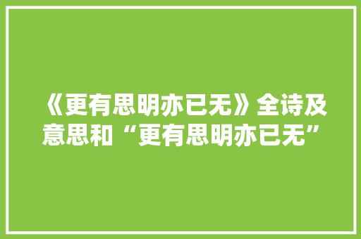 《更有思明亦已无》全诗及意思和“更有思明亦已无”的拼音注释