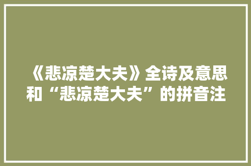 《悲凉楚大夫》全诗及意思和“悲凉楚大夫”的拼音注释 诗词鉴赏