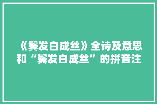 《鬓发白成丝》全诗及意思和“鬓发白成丝”的拼音注释