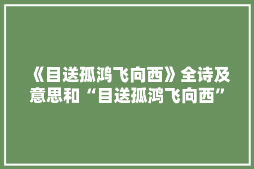 《目送孤鸿飞向西》全诗及意思和“目送孤鸿飞向西”的拼音注释