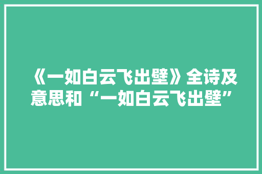 《一如白云飞出壁》全诗及意思和“一如白云飞出壁”的拼音注释