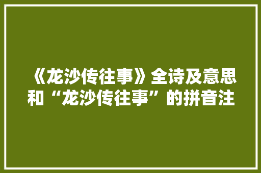《龙沙传往事》全诗及意思和“龙沙传往事”的拼音注释