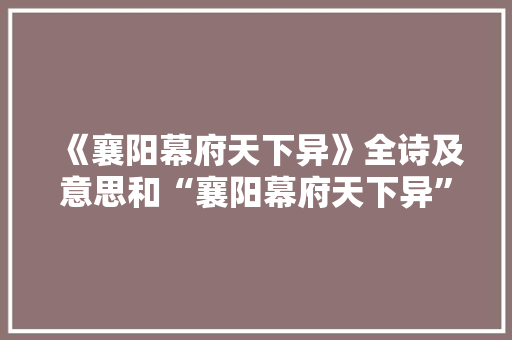《襄阳幕府天下异》全诗及意思和“襄阳幕府天下异”的拼音注释 诗词鉴赏