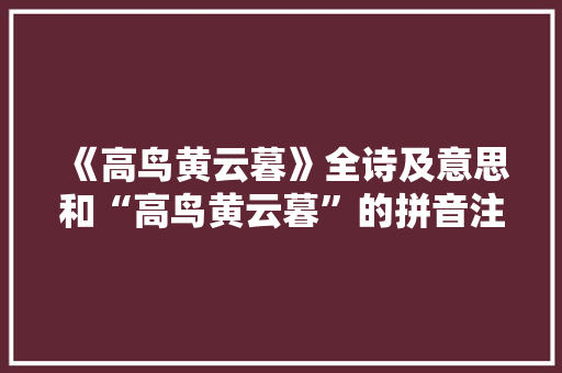 《高鸟黄云暮》全诗及意思和“高鸟黄云暮”的拼音注释