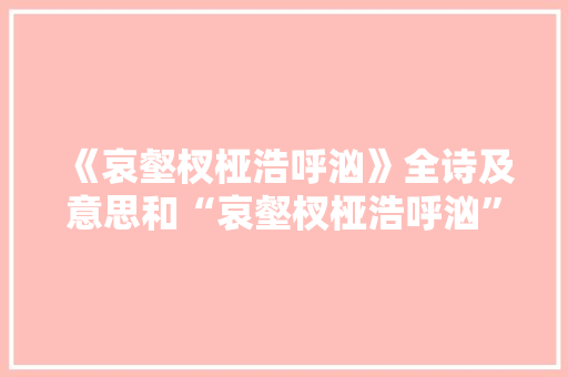 《哀壑杈桠浩呼汹》全诗及意思和“哀壑杈桠浩呼汹”的拼音注释 诗词鉴赏