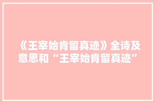《王宰始肯留真迹》全诗及意思和“王宰始肯留真迹”的拼音注释 诗词鉴赏