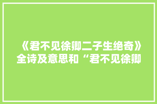 《君不见徐卿二子生绝奇》全诗及意思和“君不见徐卿二子生绝奇”的拼音注释