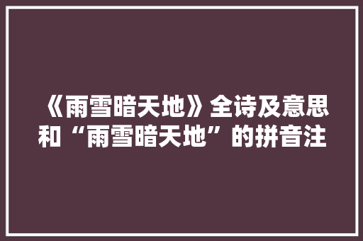 《雨雪暗天地》全诗及意思和“雨雪暗天地”的拼音注释 诗词鉴赏