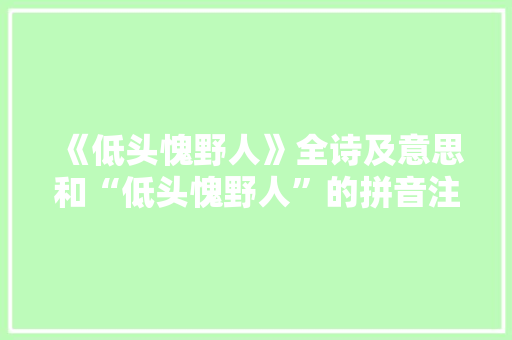 《低头愧野人》全诗及意思和“低头愧野人”的拼音注释