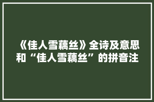 《佳人雪藕丝》全诗及意思和“佳人雪藕丝”的拼音注释 诗词鉴赏