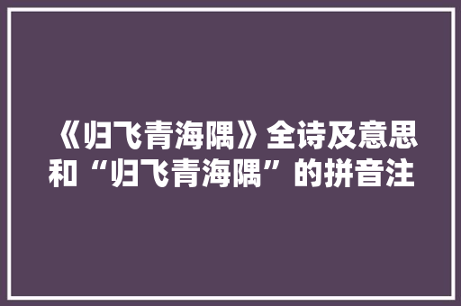 《归飞青海隅》全诗及意思和“归飞青海隅”的拼音注释