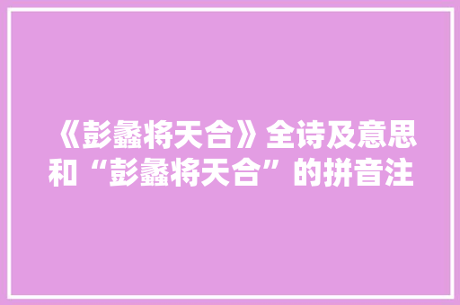 《彭蠡将天合》全诗及意思和“彭蠡将天合”的拼音注释