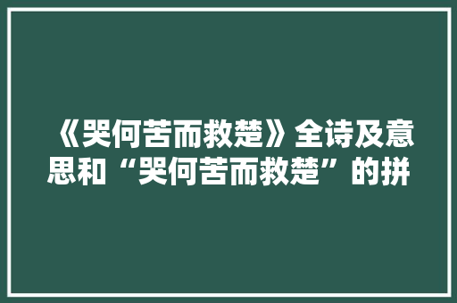 《哭何苦而救楚》全诗及意思和“哭何苦而救楚”的拼音注释 诗词鉴赏