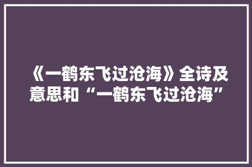 《一鹤东飞过沧海》全诗及意思和“一鹤东飞过沧海”的拼音注释