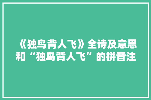 《独鸟背人飞》全诗及意思和“独鸟背人飞”的拼音注释
