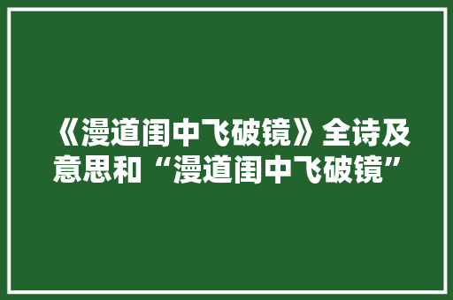 《漫道闺中飞破镜》全诗及意思和“漫道闺中飞破镜”的拼音注释