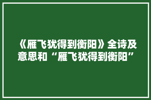 《雁飞犹得到衡阳》全诗及意思和“雁飞犹得到衡阳”的拼音注释