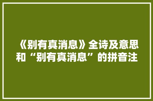 《别有真消息》全诗及意思和“别有真消息”的拼音注释