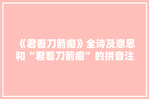 《君看刀箭瘢》全诗及意思和“君看刀箭瘢”的拼音注释 诗词鉴赏
