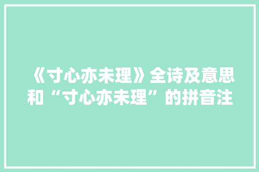 《寸心亦未理》全诗及意思和“寸心亦未理”的拼音注释