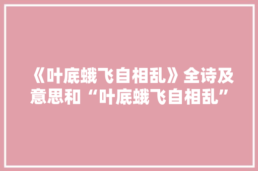 《叶底蛾飞自相乱》全诗及意思和“叶底蛾飞自相乱”的拼音注释 诗词鉴赏