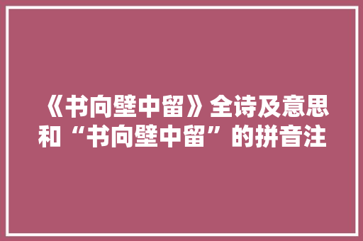 《书向壁中留》全诗及意思和“书向壁中留”的拼音注释