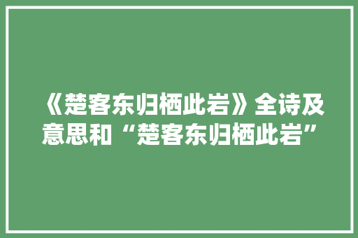 《楚客东归栖此岩》全诗及意思和“楚客东归栖此岩”的拼音注释