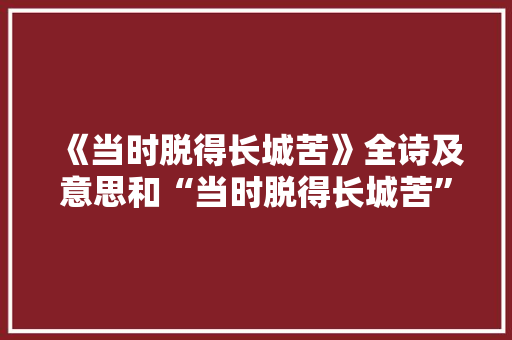 《当时脱得长城苦》全诗及意思和“当时脱得长城苦”的拼音注释 诗词鉴赏